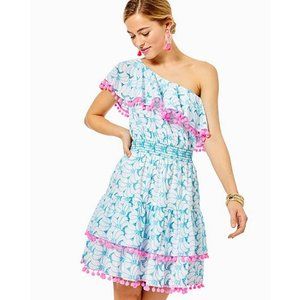 Lilly Pulitzer Addilyn Eyelet One Shoulder Dress Size Small Bermuda Bermuda Blue